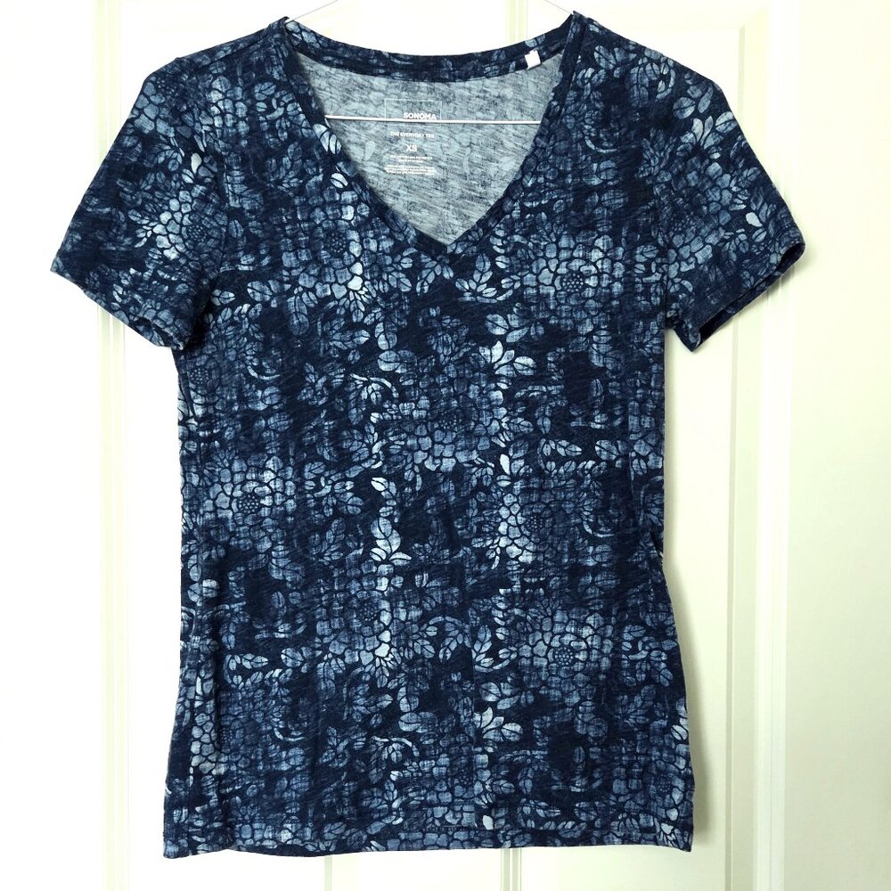 Sonoma Everyday Tee, Blue Floral V-Neck T-Shirt